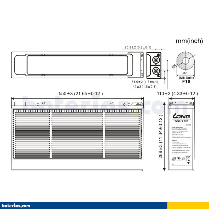 Batería Long TPK12150 150Ah - 2