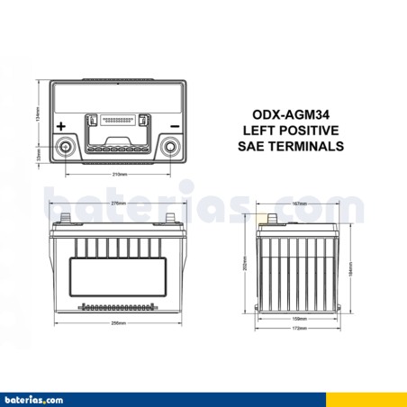 Batteria auto Odyssey ODX-AGM34 68Ah 850A AGM – immagine 2
