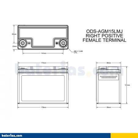 Batteria moto Odyssey ODS-AGM15LMJ 13Ah 150A AGM – immagine 2