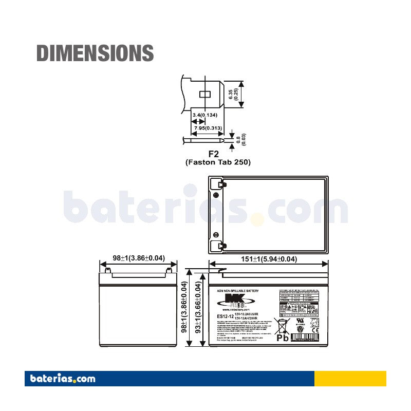 Batería MK POWERED ES1.2-12 12V 1Ah AGM