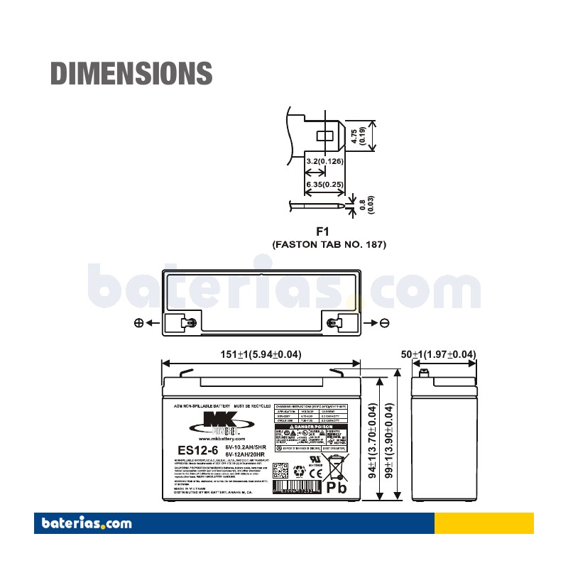 Batterie MK POWERED ES1.2-6 6V 1Ah AGM