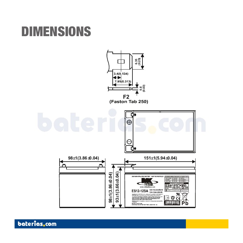 Batterie MK POWERED ES12-12SA 12V 12Ah AGM