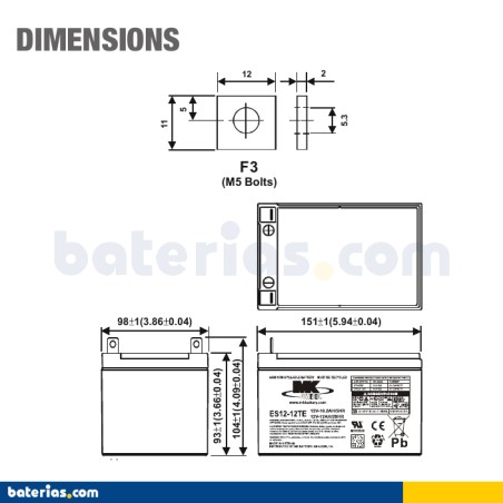 Battery MK POWERED ES12-12TE 12V 12Ah AGM