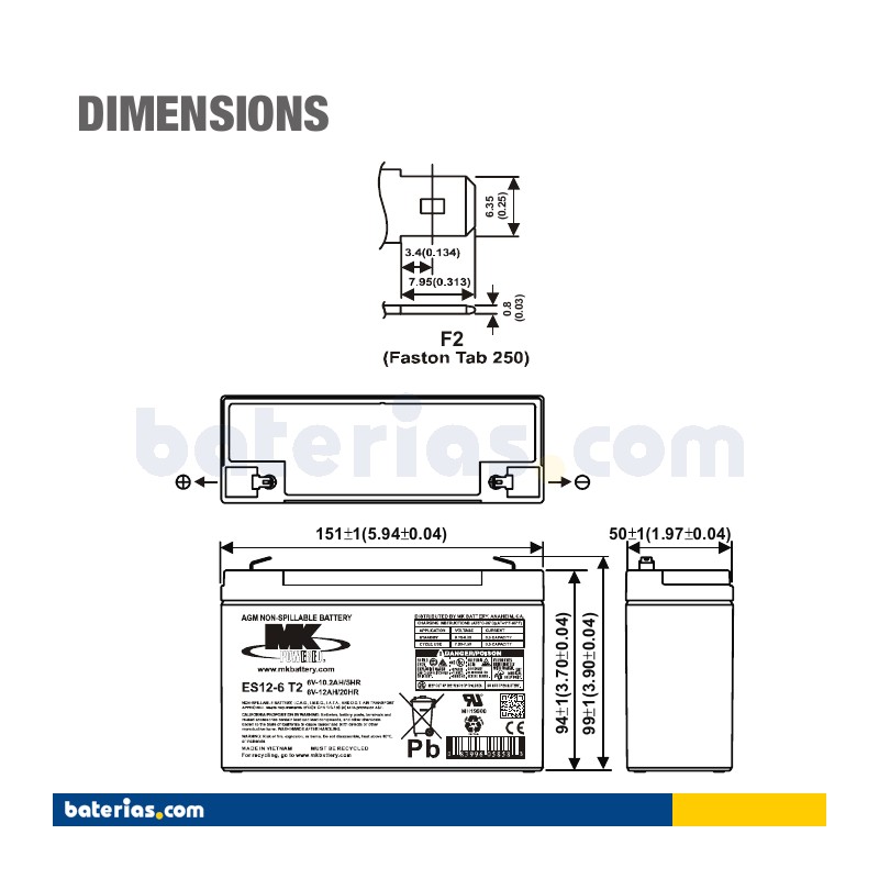 Batteria MK POWERED ES12-6 T2 6V 12Ah AGM