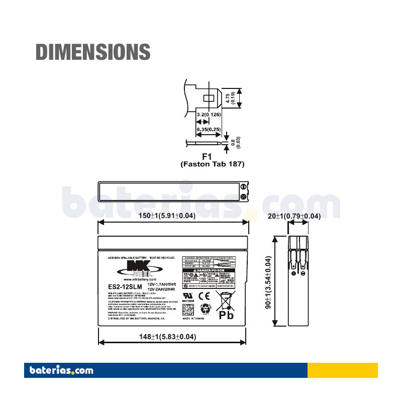 Batterie MK POWERED ES2-12SLM 12V 2Ah AGM