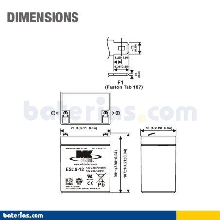 Batteria per carrozzina MK Powered ES2.9-12 12V 2.9Ah AGM – immagine 2