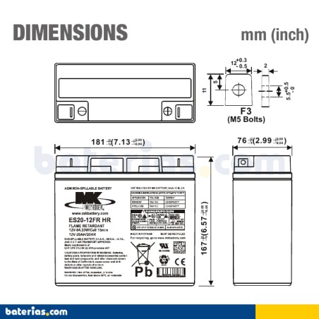 Batería MK POWERED ES20-12FR HR 12V 20Ah AGM