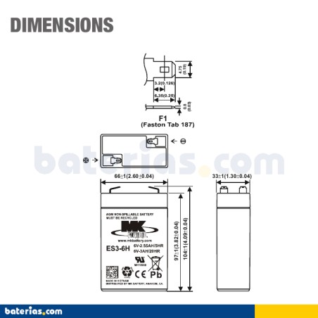 Battery MK POWERED ES3-6H 6V 2Ah AGM