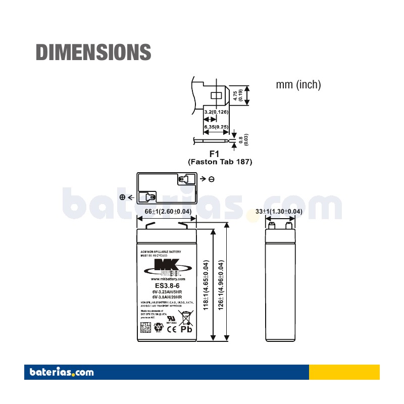 Wheelchair battery MK Powered ES3.8-6 6V 3.8Ah AGM – image 2