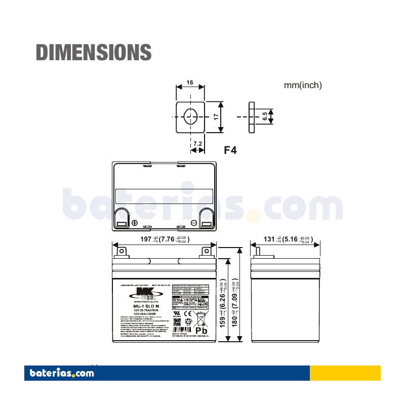 Wheelchair battery MK Powered ES33-12 12V 35Ah AGM – image 2