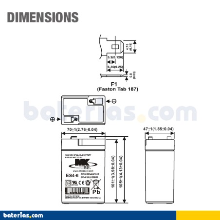 Wheelchair battery MK Powered ES4-6 6V 4.5Ah AGM – image 2