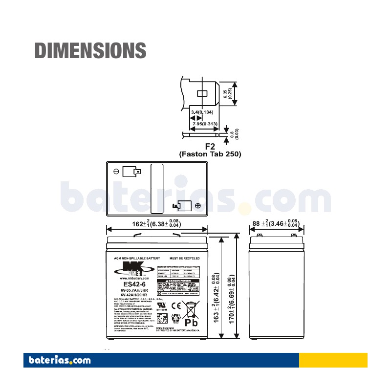 Wheelchair battery MK Powered ES42-6 6V 42Ah AGM – image 2