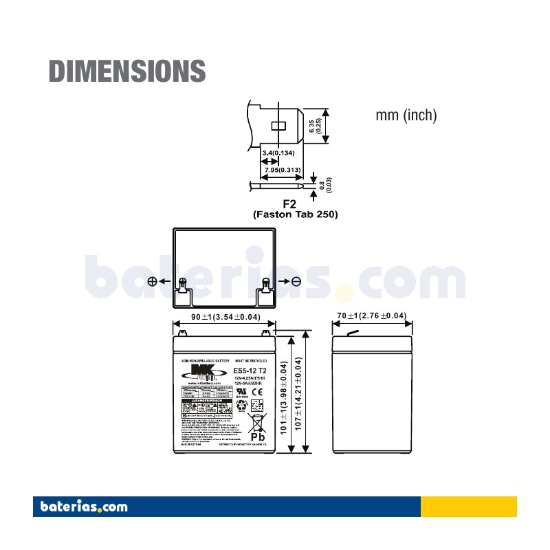 Batteria MK POWERED ES5-12 T2 12V 5Ah AGM
