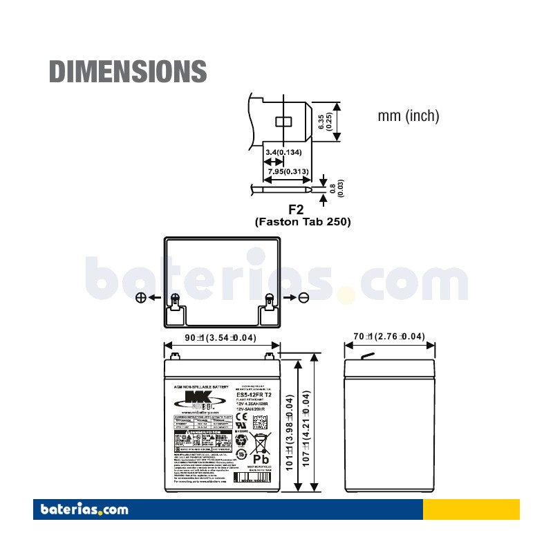 Bateria MK POWERED ES5-12FR T2 12V 5Ah AGM