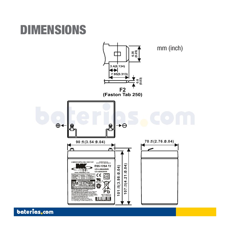 Rollstuhlbatterie MK Powered ES5-12SA T2 12V 5Ah AGM – Bild 2