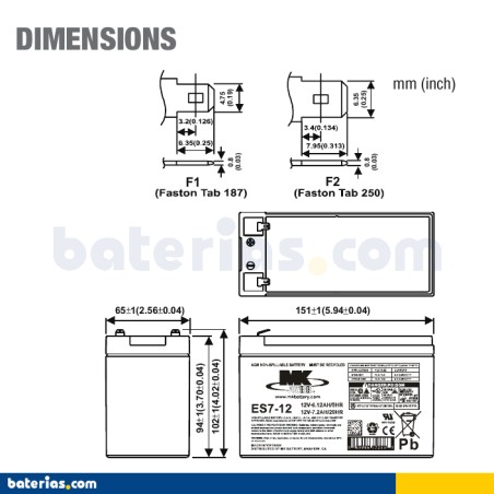 Batería de silla de ruedas MK Powered ES7-12 12V 7.2Ah AGM – imagen 2