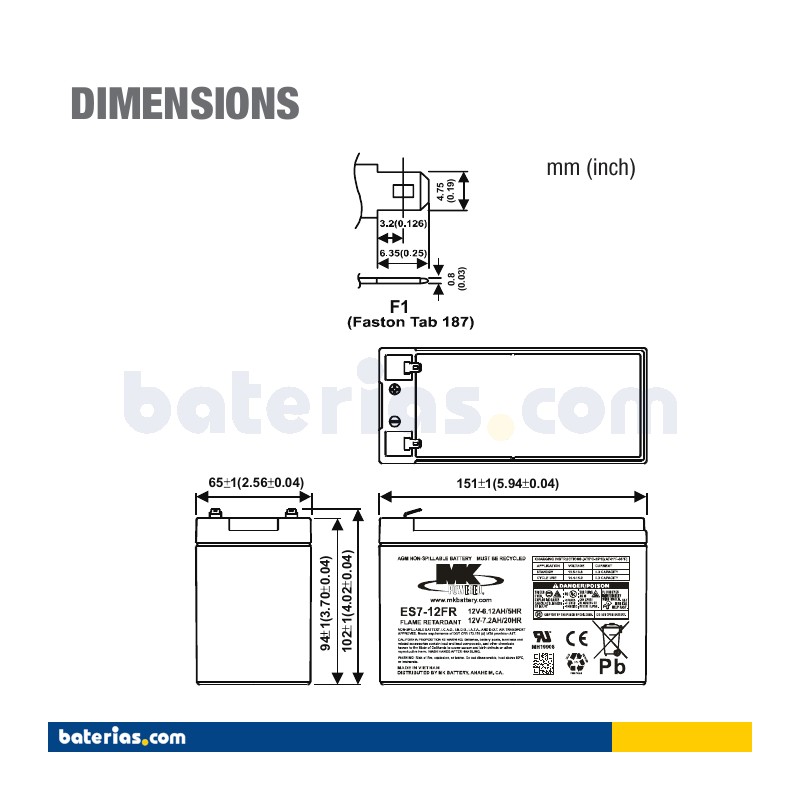 Batteria per carrozzina MK Powered ES7-12FR 12V 7.2Ah AGM – immagine 2