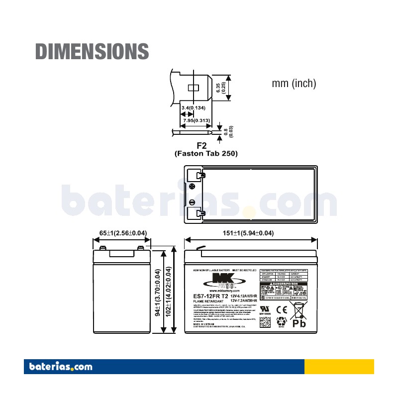 Batterie MK POWERED ES7-12FR T2 12V 7Ah AGM