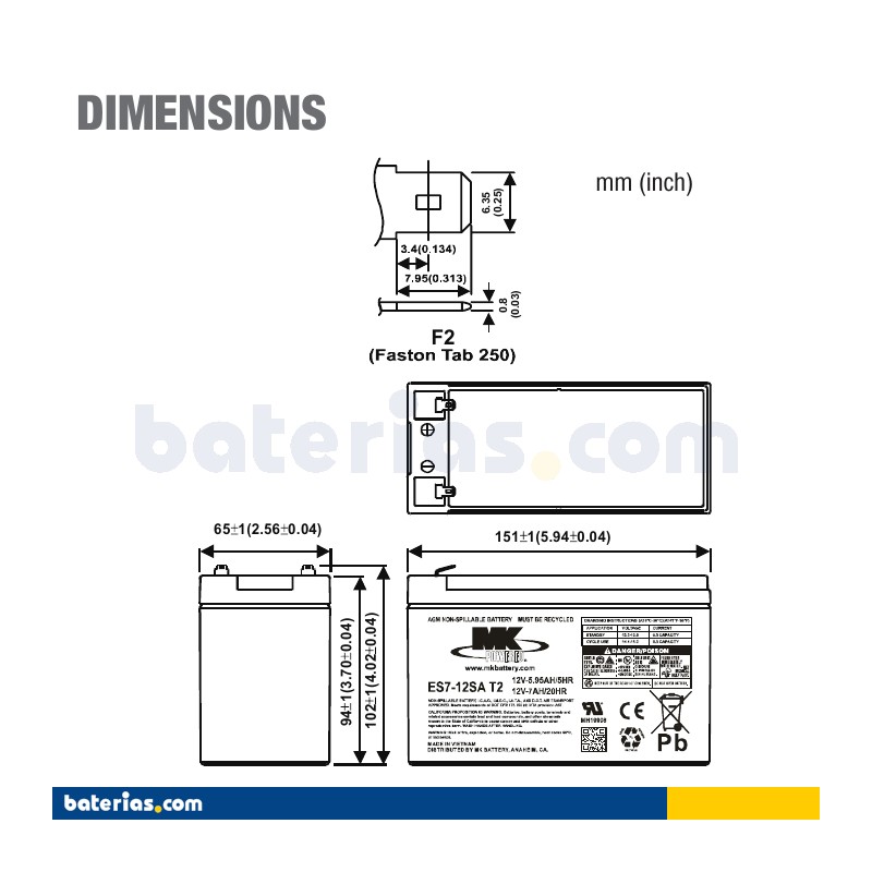 Bateria MK POWERED ES7-12SA T2 12V 7Ah AGM