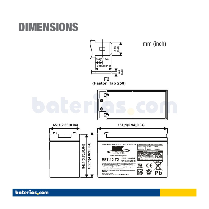 Batterie MK POWERED ES7-12T2 12V 7Ah AGM