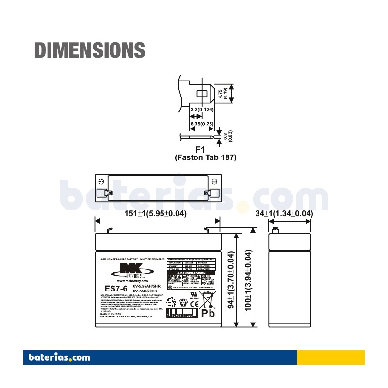 Batteria per carrozzina MK Powered ES7-6 6V 7Ah AGM – immagine 2