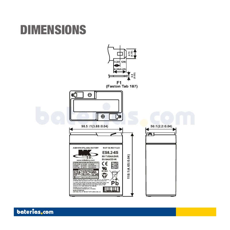 Batteria per carrozzina MK Powered ES8.2-6S 6V 9Ah AGM – immagine 2