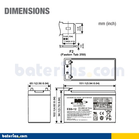 Wheelchair battery MK Powered ES9-12 12V 9Ah AGM – image 2