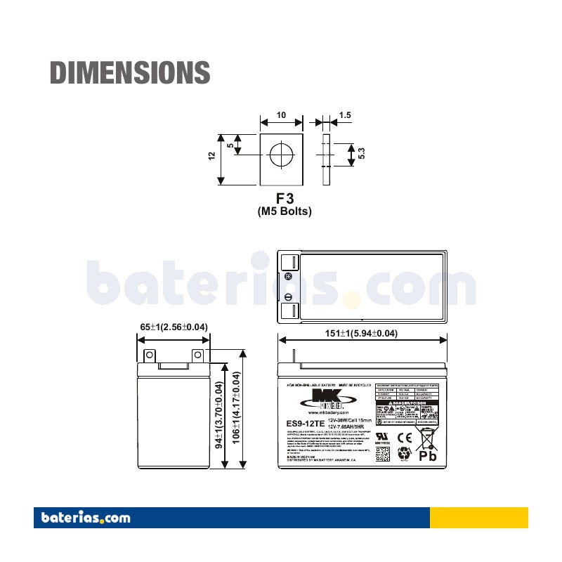 Battery MK POWERED ES9-12TE 12V 9Ah AGM