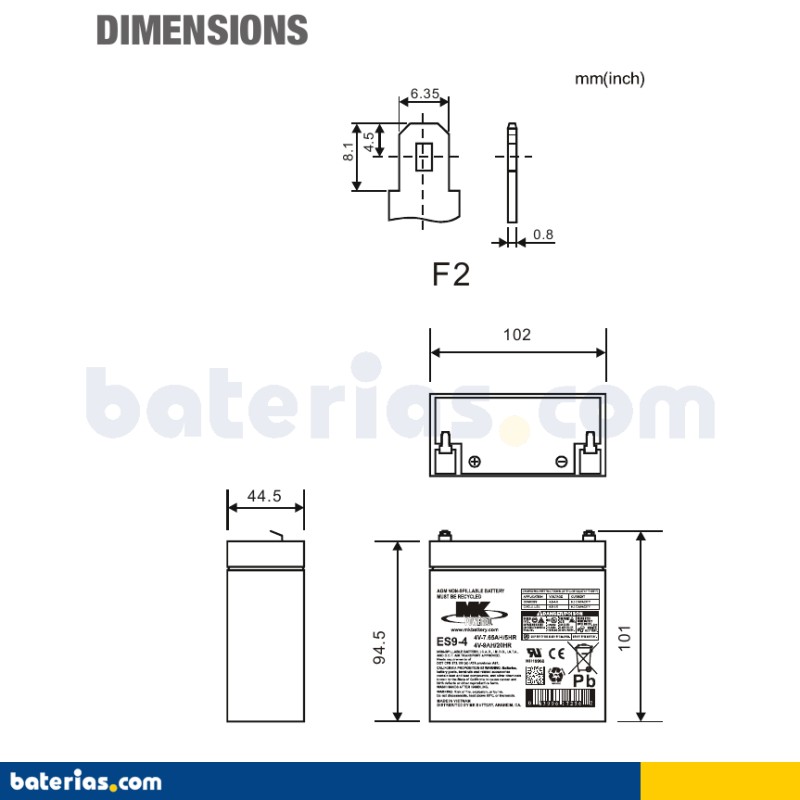 Bateria MK POWERED ES9-4 4V 9Ah AGM