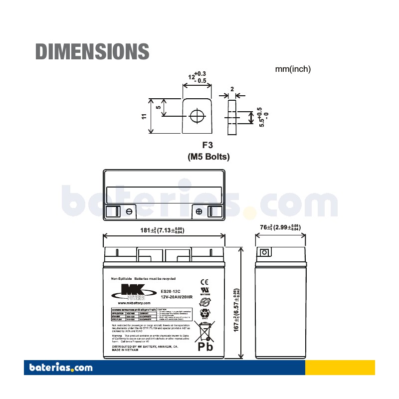 Wheelchair battery MK Powered M20-12 SLD M 12V 20Ah AGM – image 2