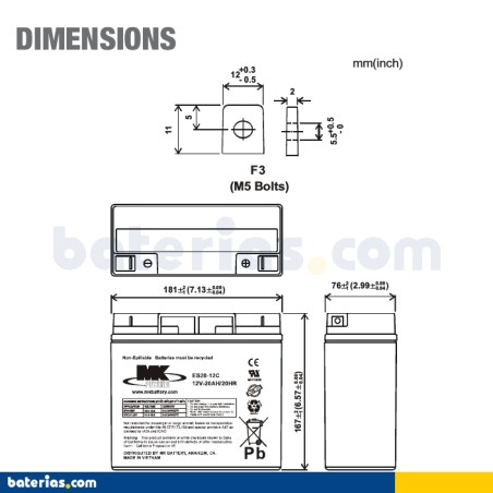 Wheelchair battery MK Powered M20-12 SLD M 12V 20Ah AGM – image 2