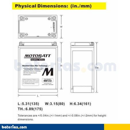 Batteria MOTOBATT MB12U 12V 15Ah 160A