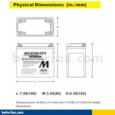 Batteria MOTOBATT MB18U 12V 22Ah 280A