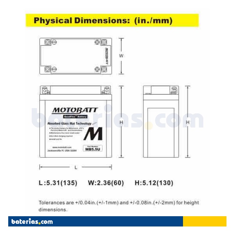 Batterie moto Motobatt MB5.5U 12V 7Ah 90A AGM – image 2