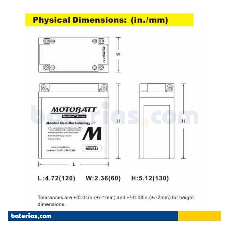 Batería MOTOBATT MB5U 12V 7Ah 90A