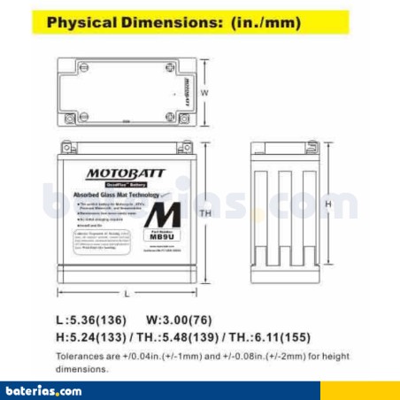 Bateria MOTOBATT MB9U 12V 11Ah 140A