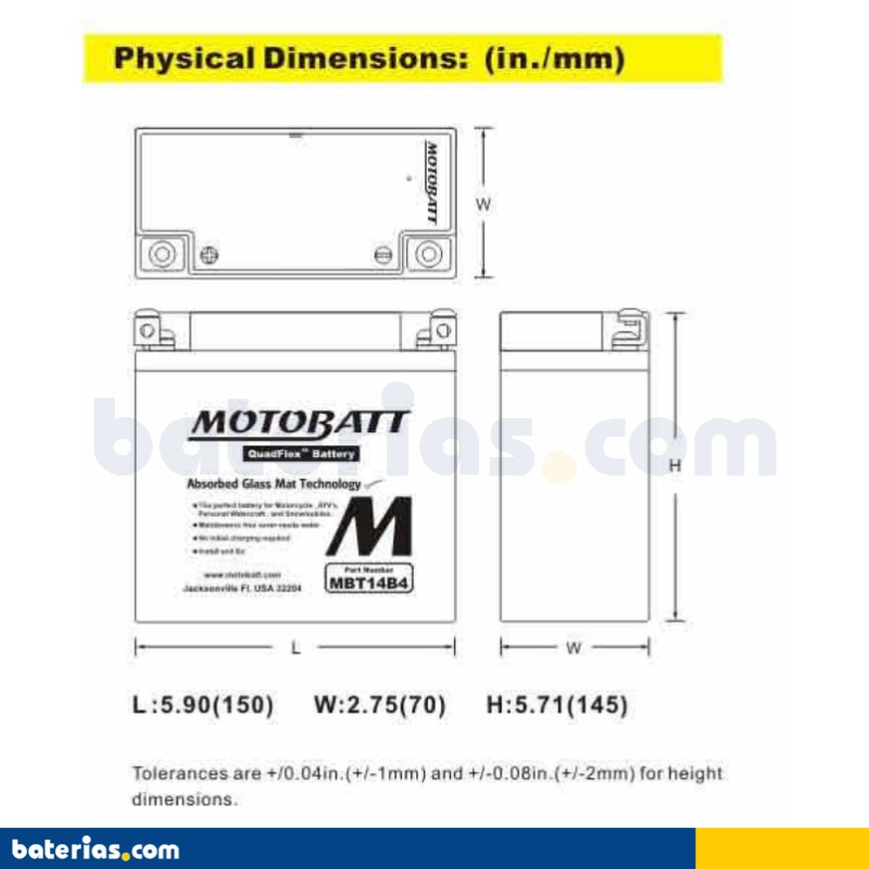 Battery MOTOBATT MBT14B4 12V 13Ah 175A