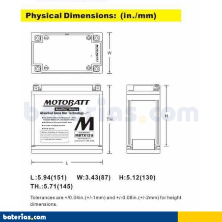 Battery MOTOBATT MBTX12U 12V 14Ah 200A