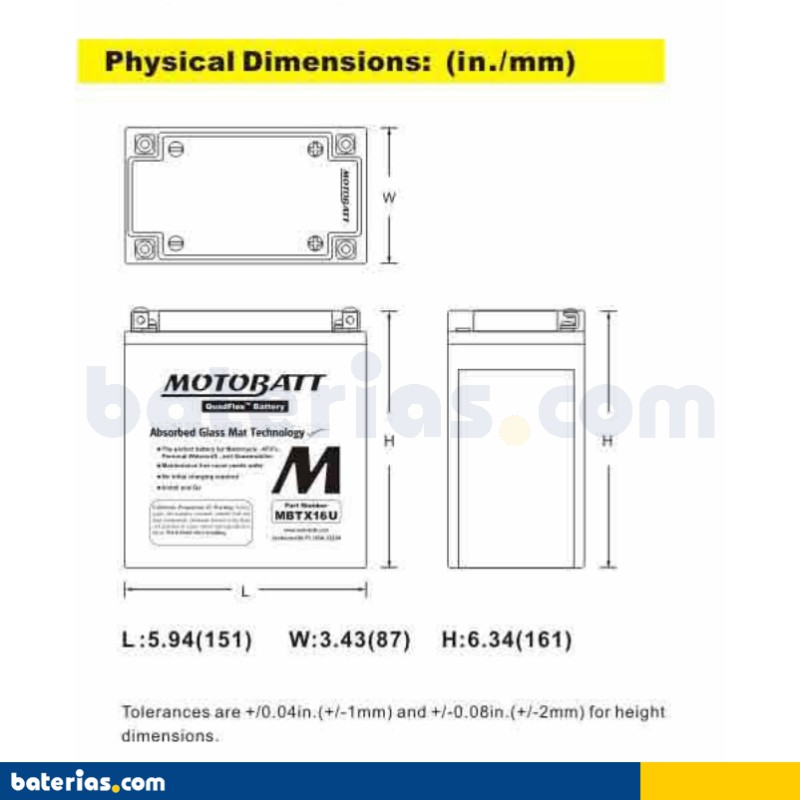 Motobatt YTX16BS-YTX20CHBS Motorcycle battery Motobatt