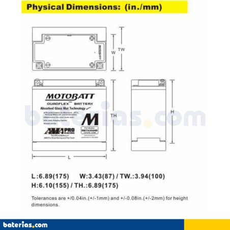 Bateria MOTOBATT MBTX20UHD 12V 21Ah 310A
