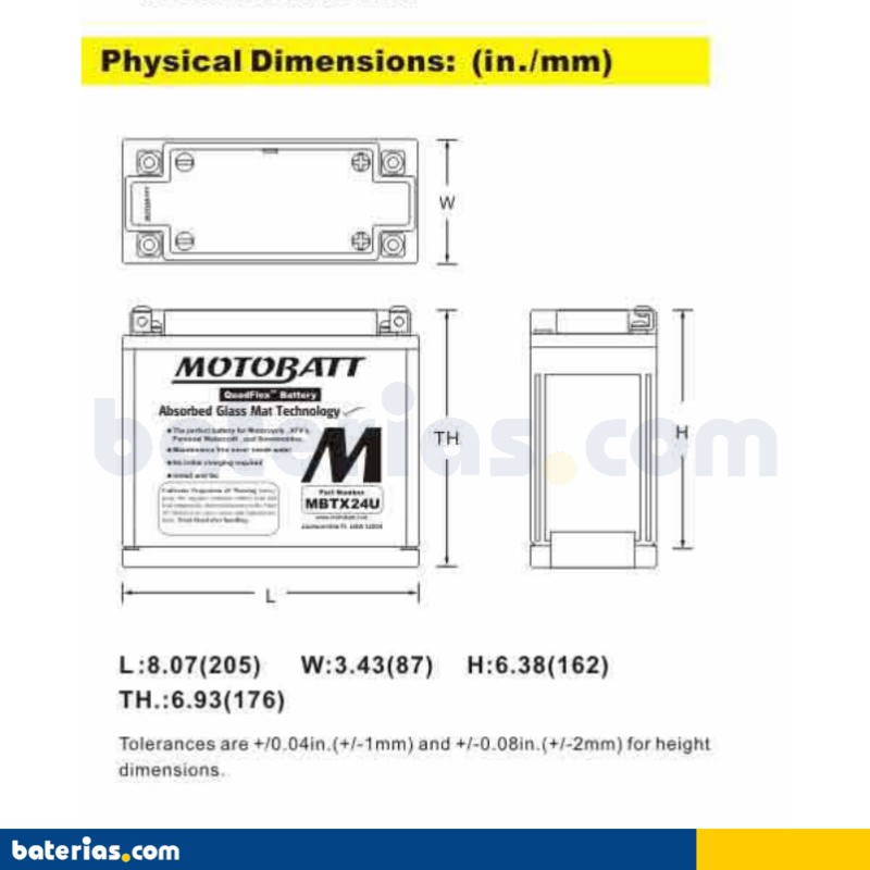 Batterie MOTOBATT MBTX24U 12V 25Ah 300A