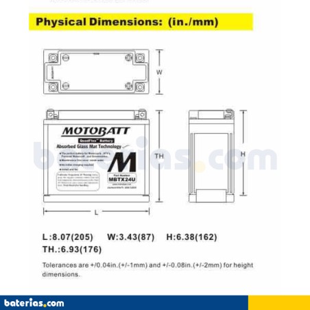 Batería MOTOBATT MBTX24U 12V 25Ah 300A