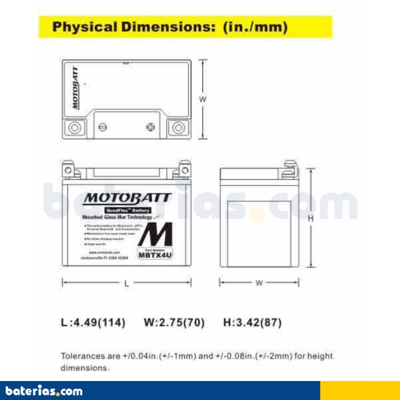 Battery MOTOBATT MBTX4U 12V 4Ah 70A