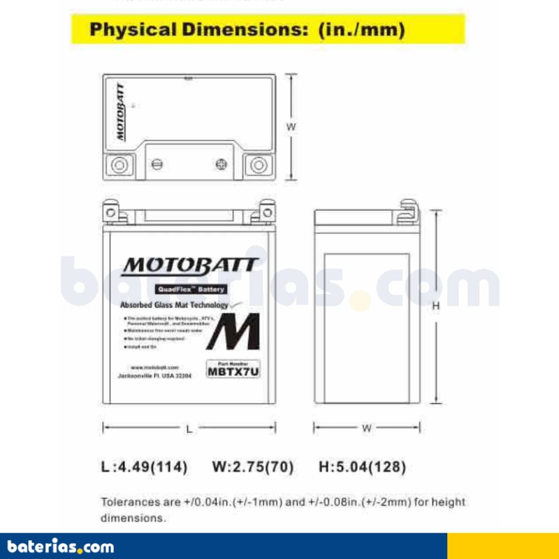 Bateria MOTOBATT MBTX7U 12V 8Ah 115A