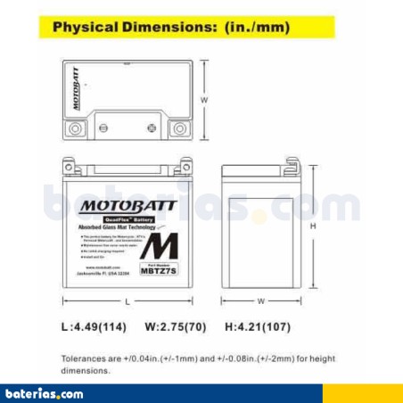 Battery MOTOBATT MBTZ7S 12V 6Ah 100A