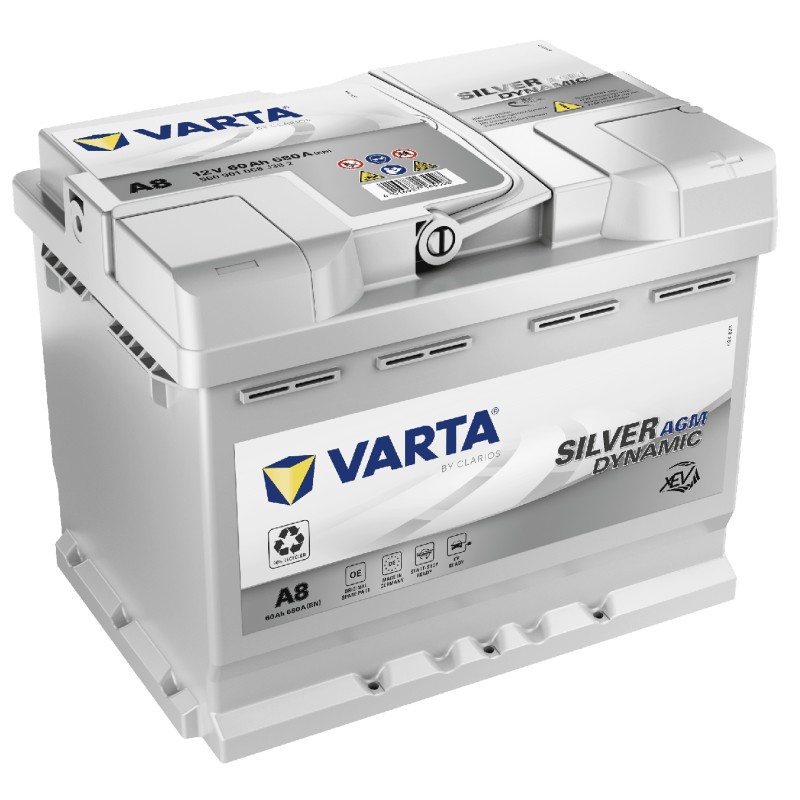 VARTA A8 60Ah AGM バッテリー Batería Start-Stop Varta A8 12V 60Ah 680A AGM | baterias.com