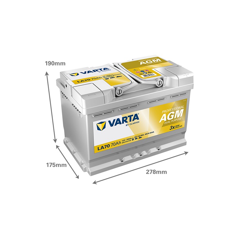Marine battery Varta LA70 12V 70Ah 760A AGM | baterias.com