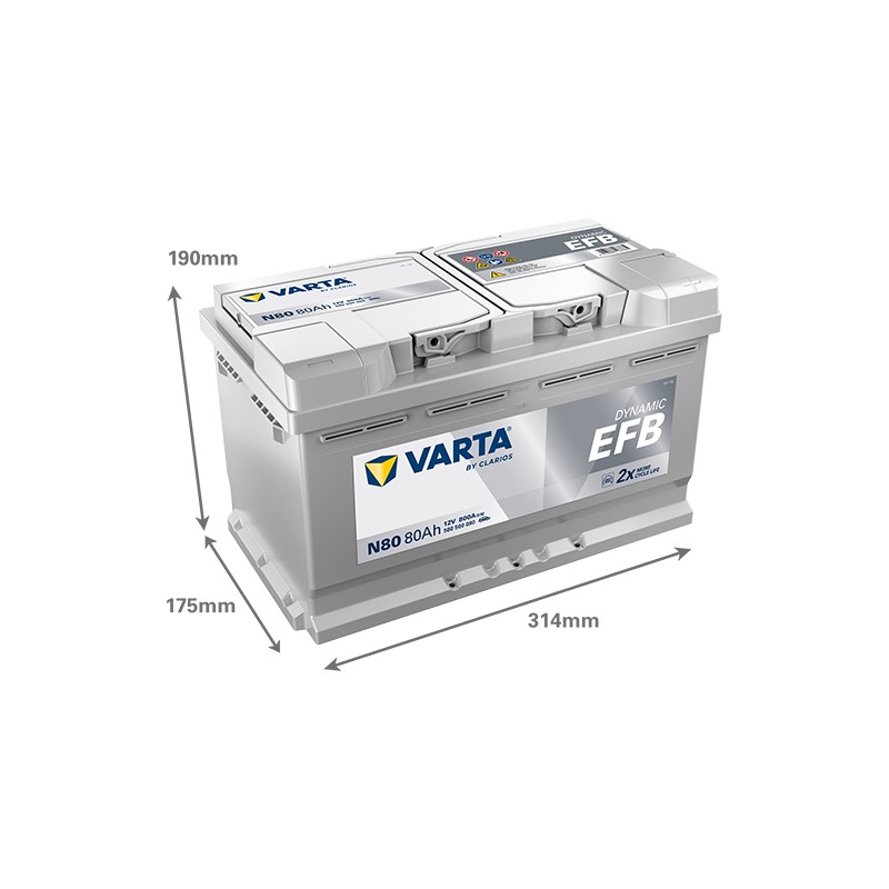 Start-Stop battery Varta N80 12V 80Ah 800A EFB | baterias.com