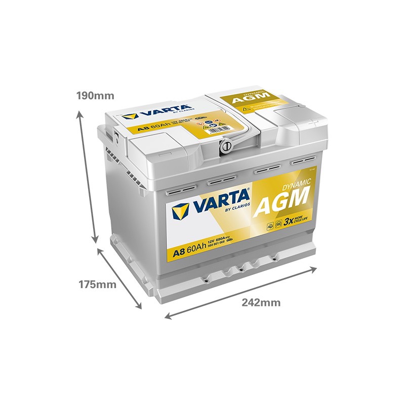 Bateria Start-Stop Varta A8 12V 60Ah 680A AGM | baterias.com
