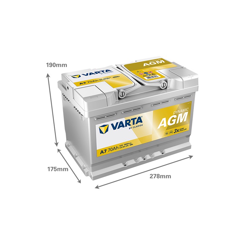 Batería Start-Stop Varta A7 12V 70Ah 760A AGM | baterias.com